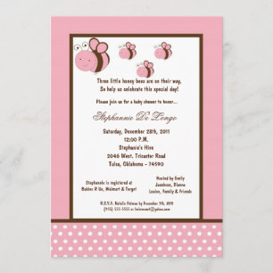 5x7 Light Pink Honey Bee Baby Shower Invitation