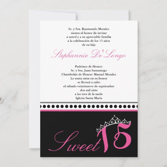 5x7 Light Pink Tiara Quinceanera Party Invitation (Front)