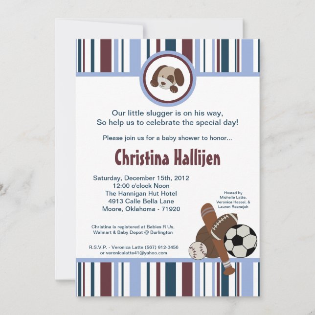 5x7 Lil Legue Sports Balls Baby Shower Invitation (Front)