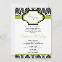 5x7 Lime Green Damask Quinceanera Invitation