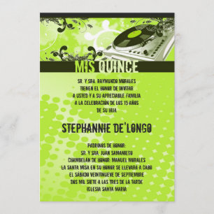 5x7 Lime Green DJ Turntable Quinceanera Invitation