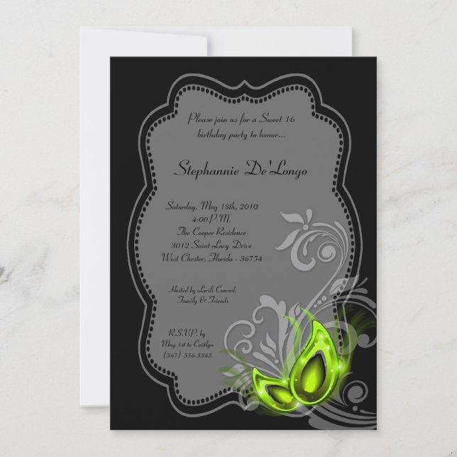 5x7 Lime Masquerade Sweet 16 Birthday Invitation (Front)