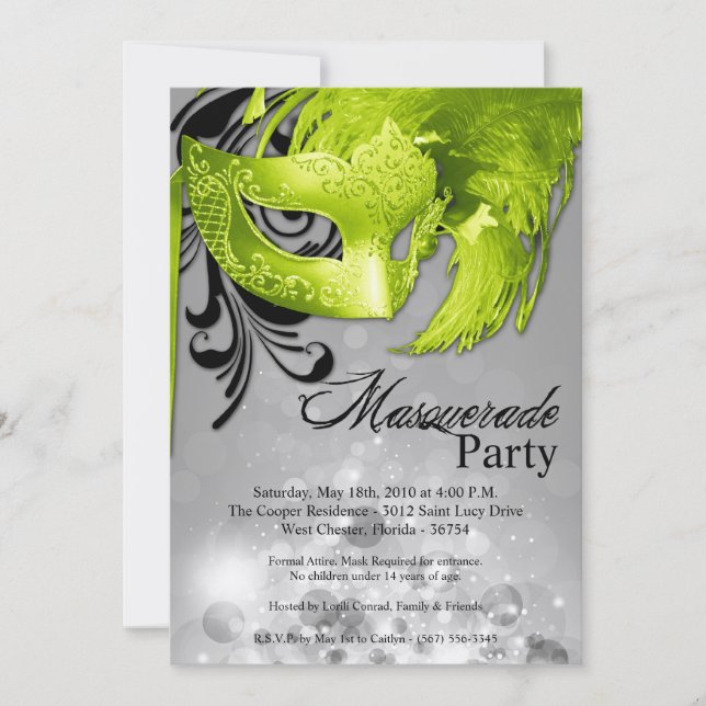 5x7 Lime Masquerade Sweet 16 Birthday Invitation (Front)