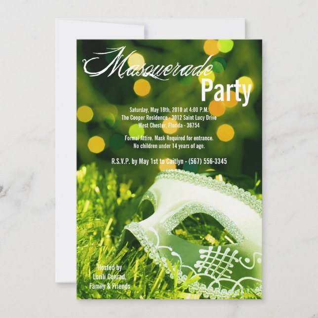 5x7 Lime Masquerade Sweet 16 Birthday Invitation (Front)