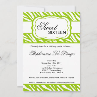 5x7 Lime Zebra Print Birthday Party Invitation