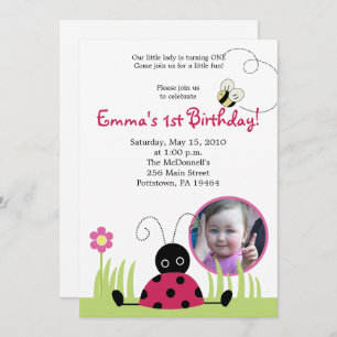 5x7 Little Ladybug *PHOTO* Spring Birthday Invitation