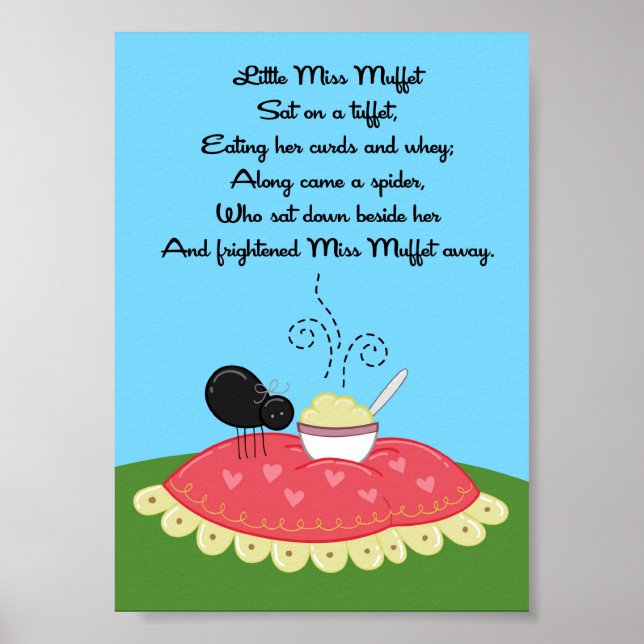 5x7 Little Miss Muffet Rhyme Kids Room Wall Art (Front)