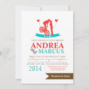 5x7 Love Couple on Bicycle Bike Wedding Invitation