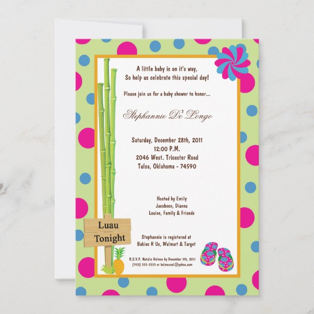 5x7 Luau Baby Shower Invitation (Front)
