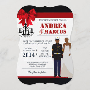 5x7 Marine African Ame Uniform Wedding Invitation
