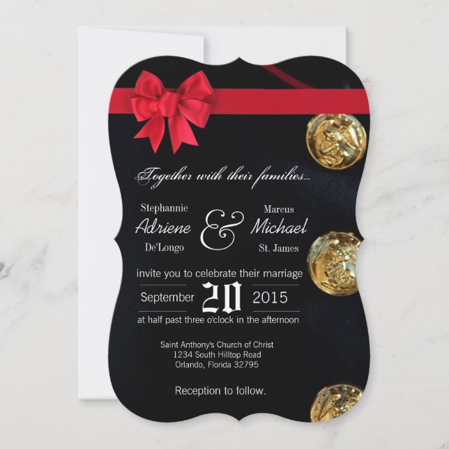 5x7 Marine Dress Blues Uniform Wedding Invitation (Front)