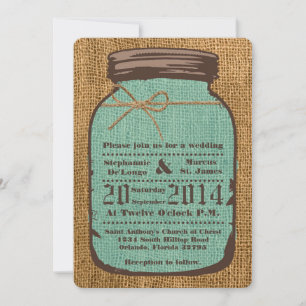 5x7 Mason Jar Burlap Country Wedding Invitation