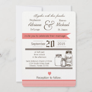 5x7 Mason Jar Country Rustic Wedding Invitation