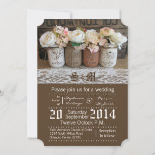 5x7 Mason Jar Roses Rustic Wedding Invitation