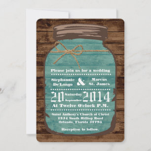 5x7 Mason Jar Wood Country Rust Wedding Invitation