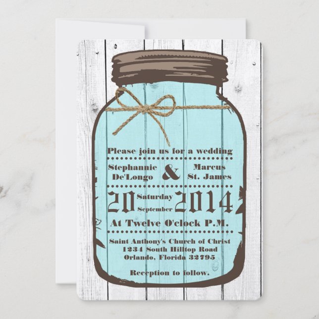 5x7 Mason Jar Wood Wash Country Wedding Invitation (Front)