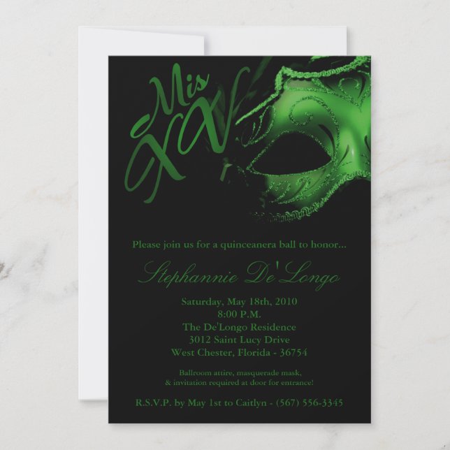 5x7 Masquerade Mask 15 Quinceanera Ball Invitation (Front)