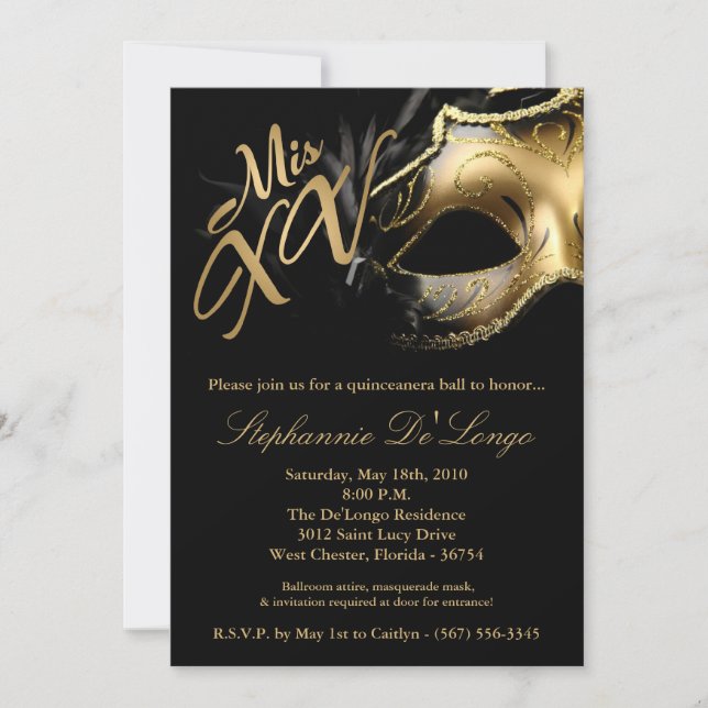 5x7 Masquerade Mask 15 Quinceanera Ball Invitation (Front)