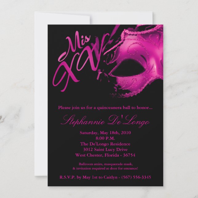 5x7 Masquerade Mask 15 Quinceanera Ball Invitation (Front)