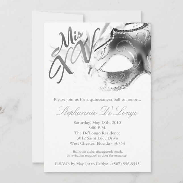 5x7 Masquerade Mask 15 Quinceanera Ball Invitation (Front)