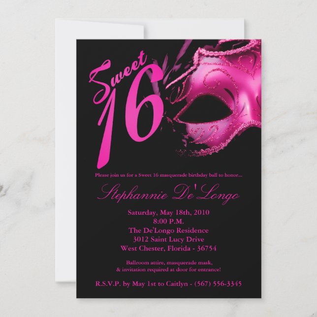 5x7 Masquerade Mask Sweet 16 Birthday Invitation (Front)