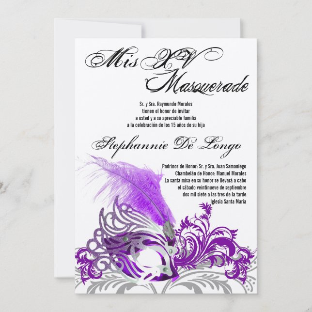 5x7 Masquerade Quinceanera Birthday Invitation (Front)