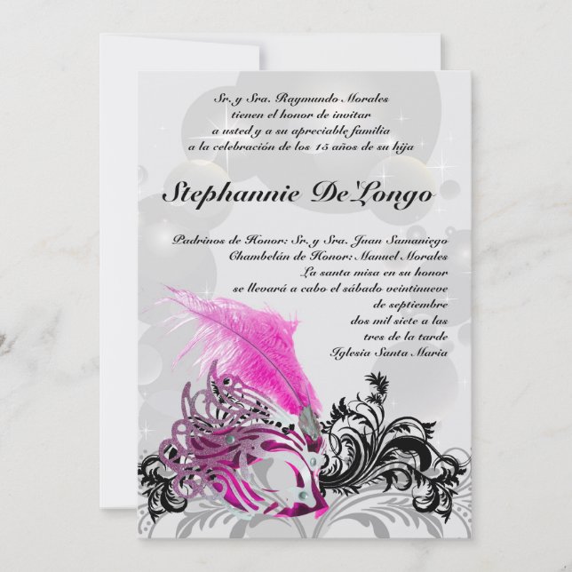 5x7 Masquerade Quinceanera Birthday Invitation (Front)