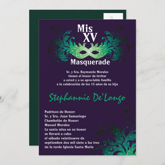 5x7 Masquerade Quinceanera Birthday Invitation (Front/Back)
