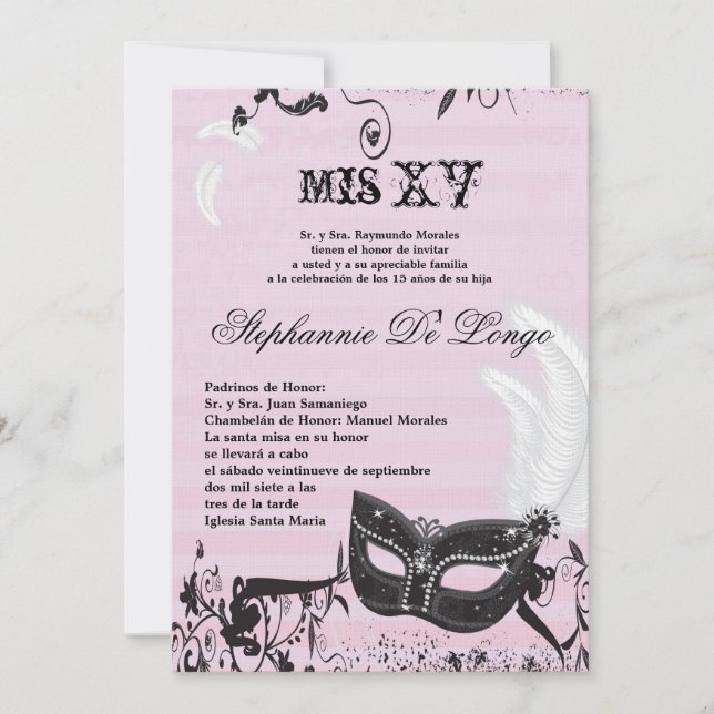 5x7 Masquerade Quinceanera Birthday Invitation (Front)