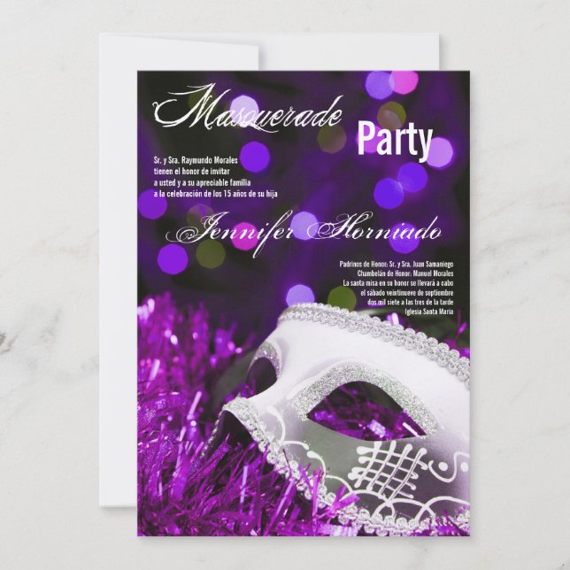 5x7 Masquerade Quinceanera Birthday Invitation (Front)