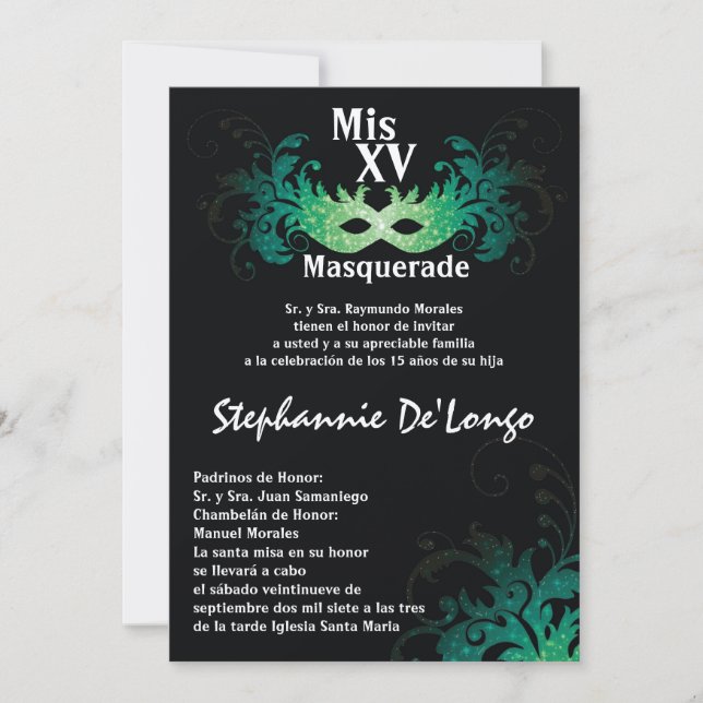 5x7 Masquerade Quinceanera Birthday Invitation (Front)