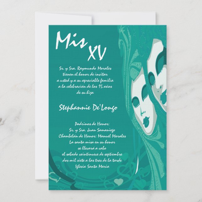 5x7 Masquerade Quinceanera Birthday Invitation (Front)