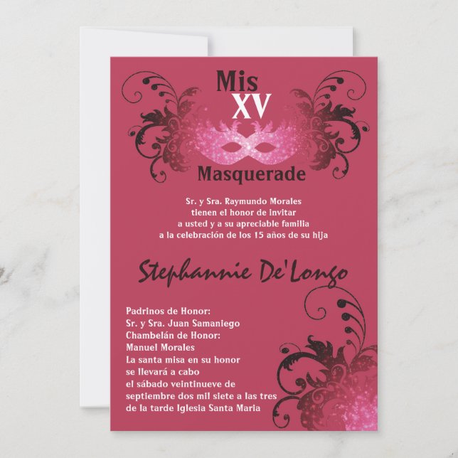 5x7 Masquerade Quinceanera Birthday Invitation (Front)