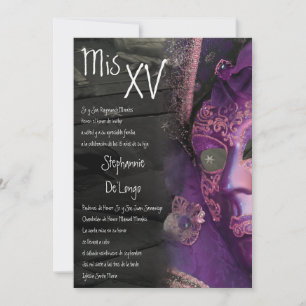 5x7 Masquerade Quinceanera Birthday Invitation