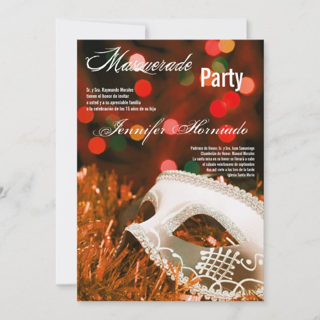 5x7 Masquerade Quinceanera Birthday Invitation (Front)