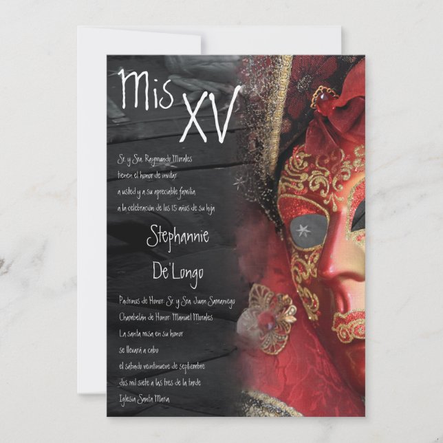 5x7 Masquerade Quinceanera Birthday Invitation (Front)