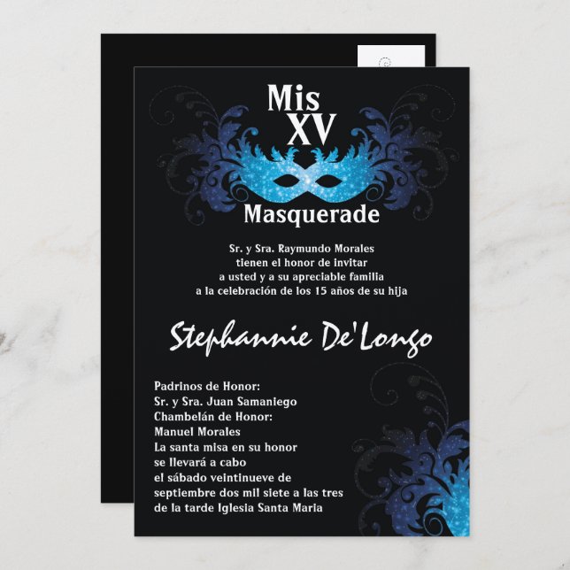5x7 Masquerade Quinceanera Birthday Invitation (Front/Back)