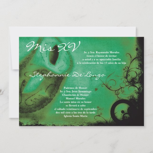 5x7 Masquerade Quinceanera Birthday Invitation (Front)
