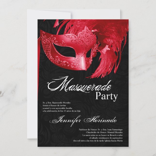 5x7 Masquerade Quinceanera Birthday Invitation (Front)