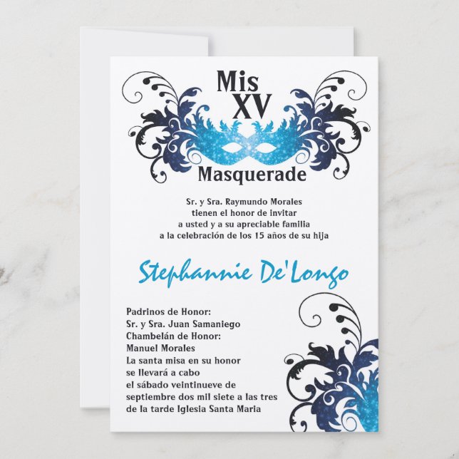 5x7 Masquerade Quinceanera Birthday Invitation (Front)