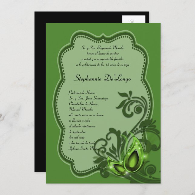 5x7 Masquerade Quinceanera Birthday Invitation (Front/Back)