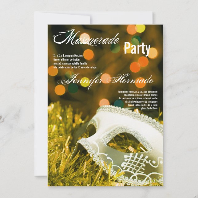 5x7 Masquerade Quinceanera Birthday Invitation (Front)