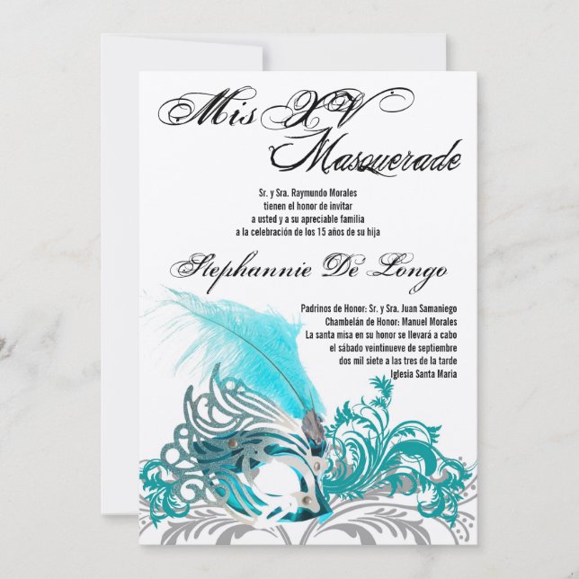 5x7 Masquerade Quinceanera Birthday Invitation (Front)