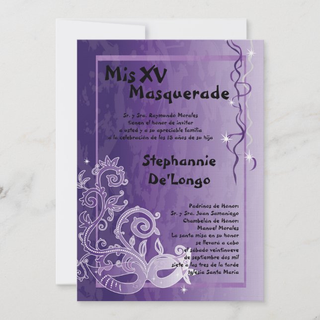 5x7 Masquerade Quinceanera Birthday Invitation (Front)