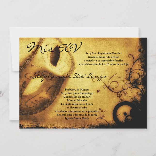 5x7 Masquerade Quinceanera Birthday Invitation (Front)