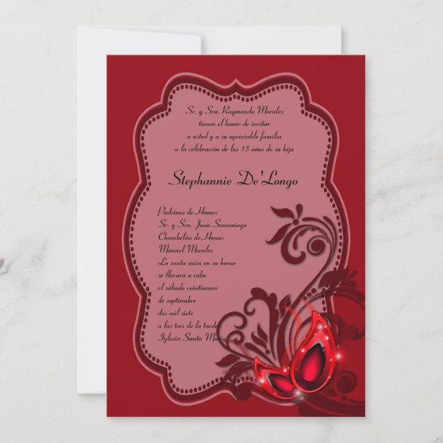 5x7 Masquerade Quinceanera Birthday Invitation (Front)