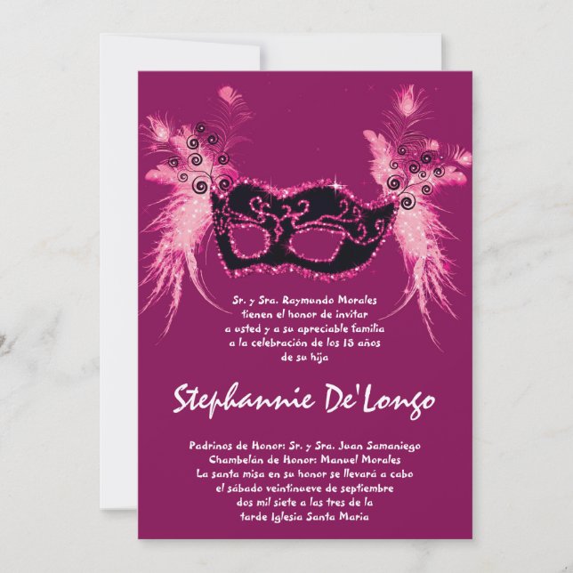 5x7 Masquerade Quinceanera Birthday Invitation (Front)
