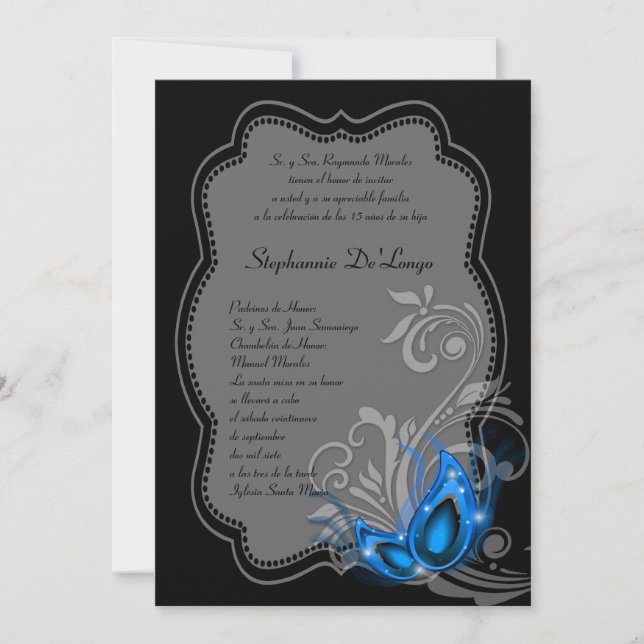 5x7 Masquerade Quinceanera Birthday Invitation (Front)