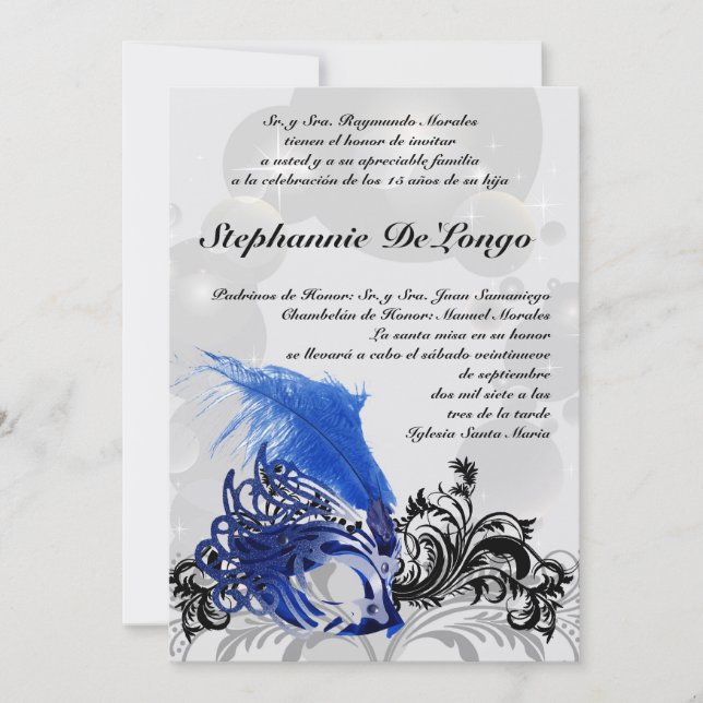 5x7 Masquerade Quinceanera Birthday Invitation (Front)