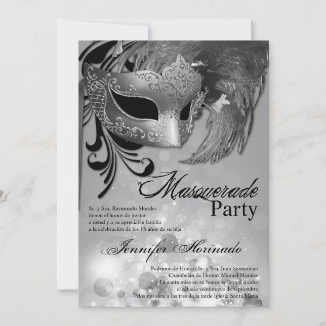 5x7 Masquerade Quinceanera Birthday Invitation (Front)